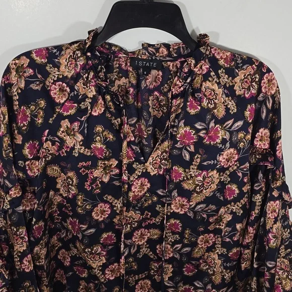 {1.STATE} Women's Floral Ruffle Split Neck Long-Sleeve Blouse - Size Small - Picture 4 of 13